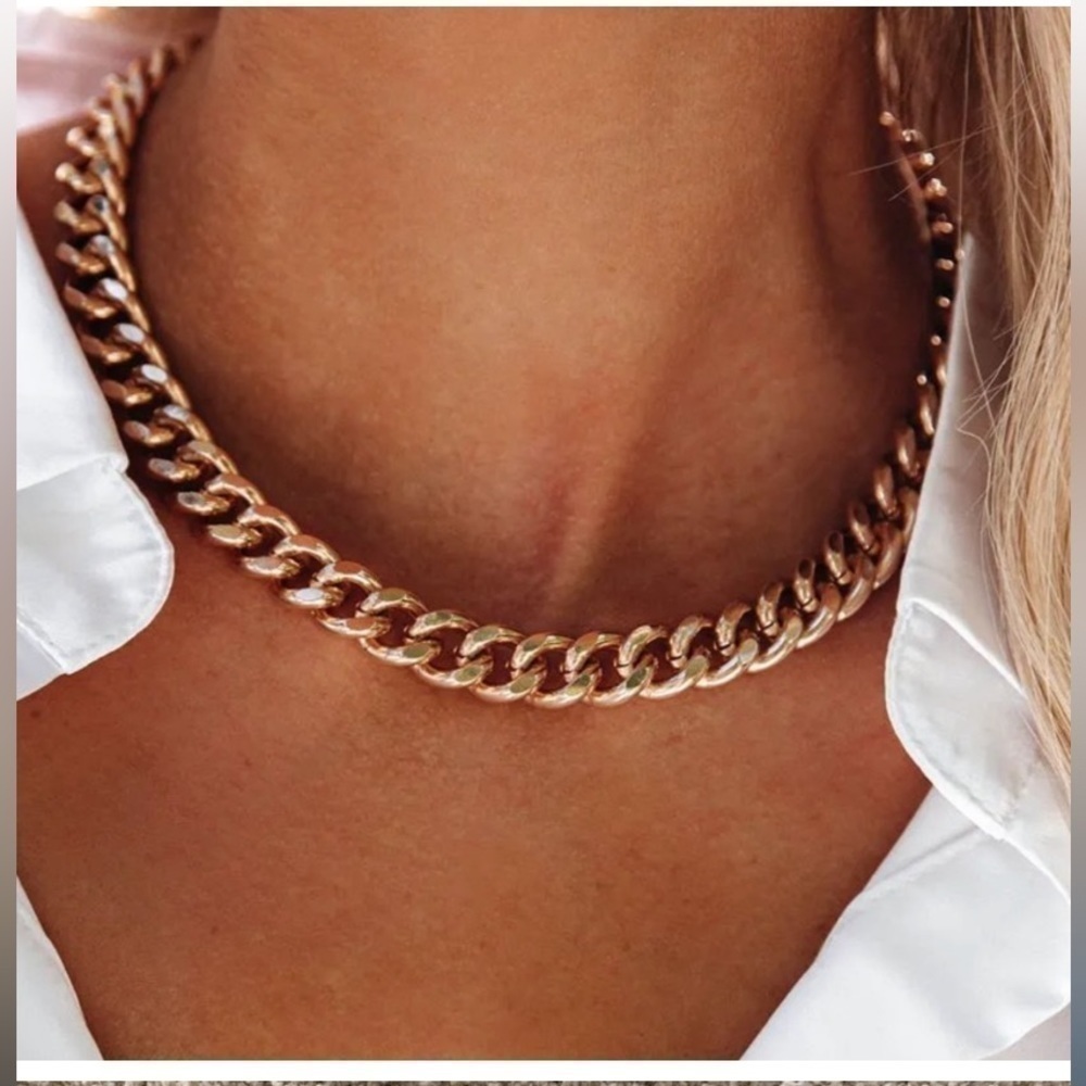 Thick yellow gold plated chain adjustable necklace 21” long